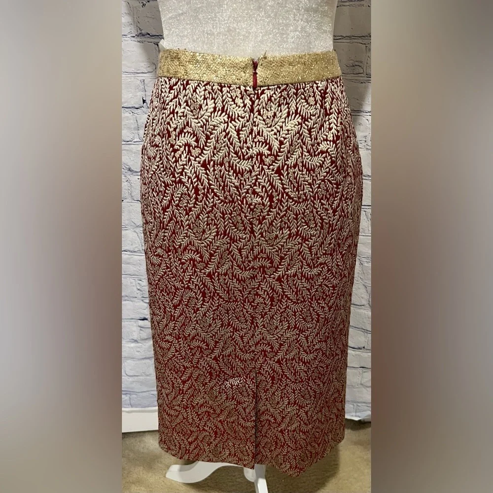 Vera Wang Red And Gold Metallic Pencil Skirt Size 4